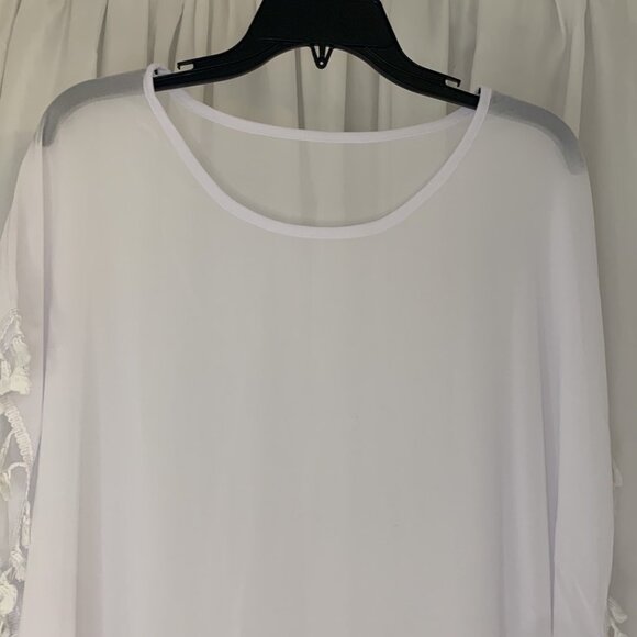 White Sheer Tassel Trim Cover-Up NWOT - Picture 5 of 8